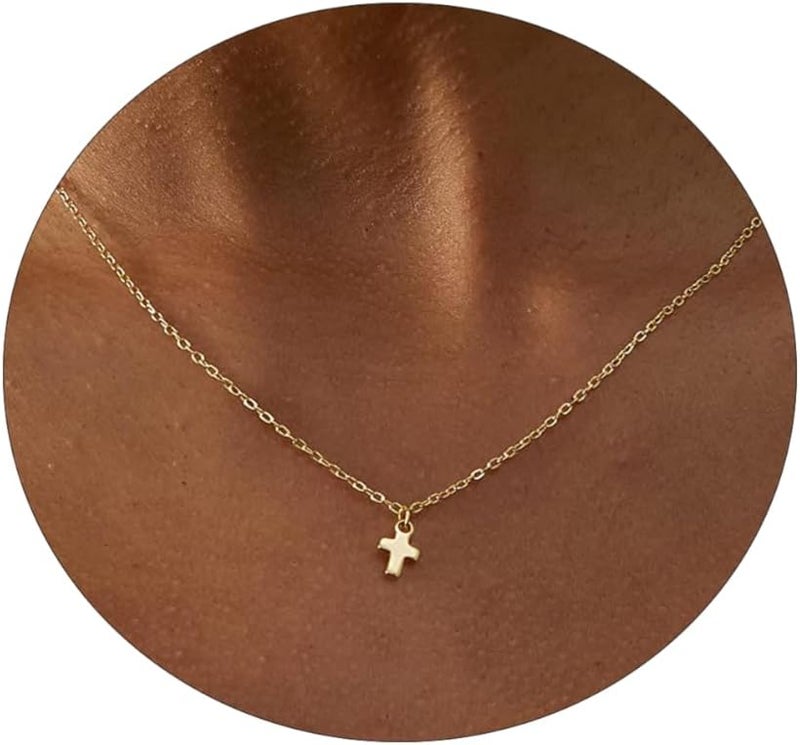 VIROMY Gold Cross Necklace for Women 14K Gold Plated Cute Sidways Cross Pendant Choker Necklaces Simple Trendy Everyday Jewelry for Women - Image 1